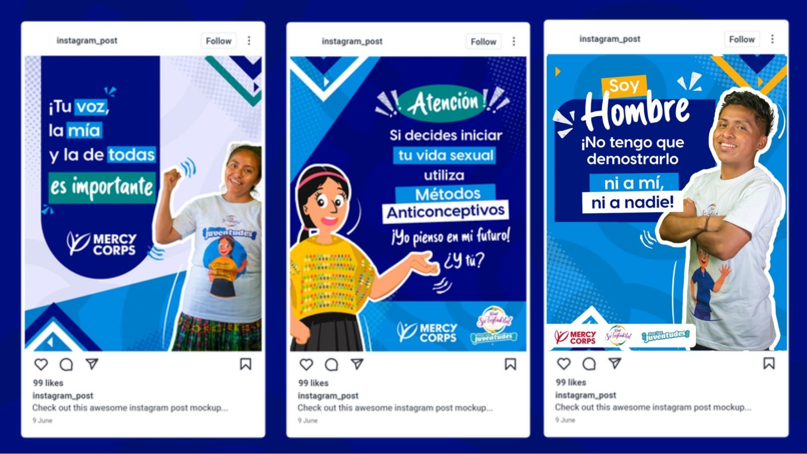 Publicaciones para redes sociales de una campaña juvenil